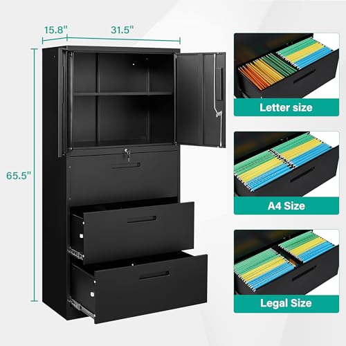 SISESOL Metal Storage Cabinet with 2 Adjustable Shelves, 36" H E162
