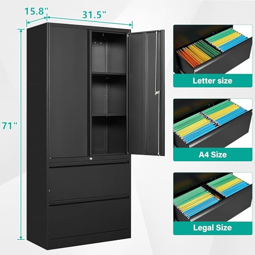 SISESOL Metal Storage Cabinet with 2 Adjustable Shelves, 36" H E162