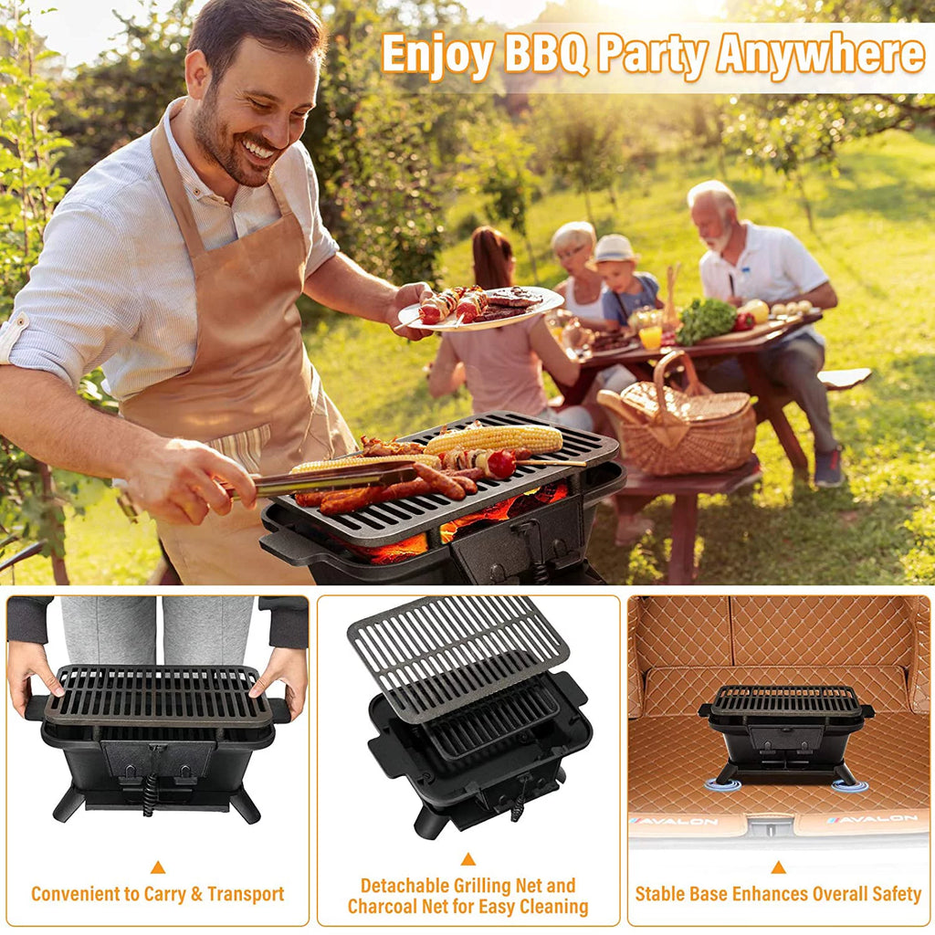 Charcoal Hibachi Grill, Portable Cast Iron Double-Sided BBQ Grill P89721