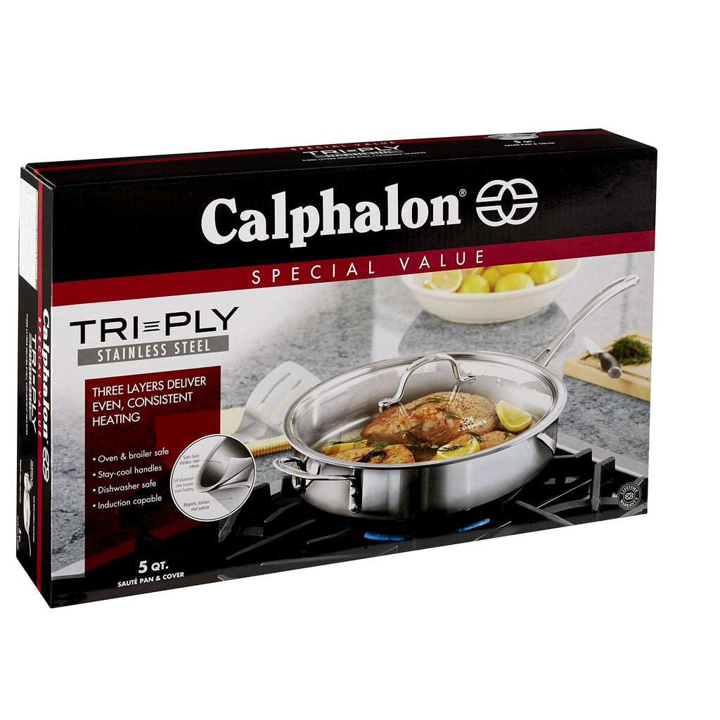 Calphalon Tri-Ply Stainless Steel 5-Quart Saute Pan with Cover A62845