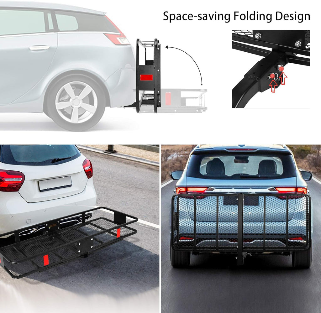 CARSTY 60" x 24" x 6.5" Hitch Mounted Folding Cargo Carrier, 500LBS Capacity, Black V477125