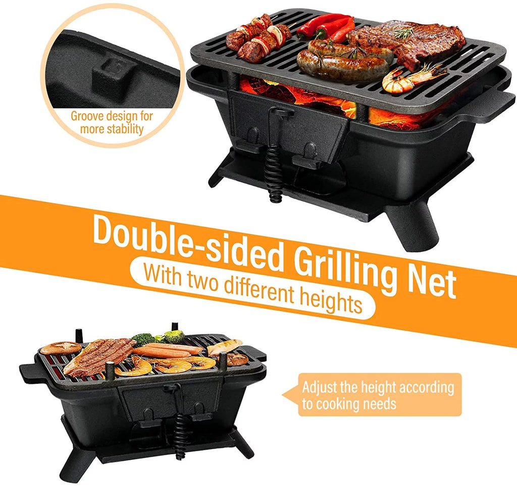 Charcoal Hibachi Grill, Portable Cast Iron Double-Sided BBQ Grill P89721