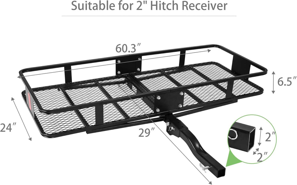 CARSTY 60" x 24" x 6.5" Hitch Mounted Folding Cargo Carrier, 500LBS Capacity, Black V477125