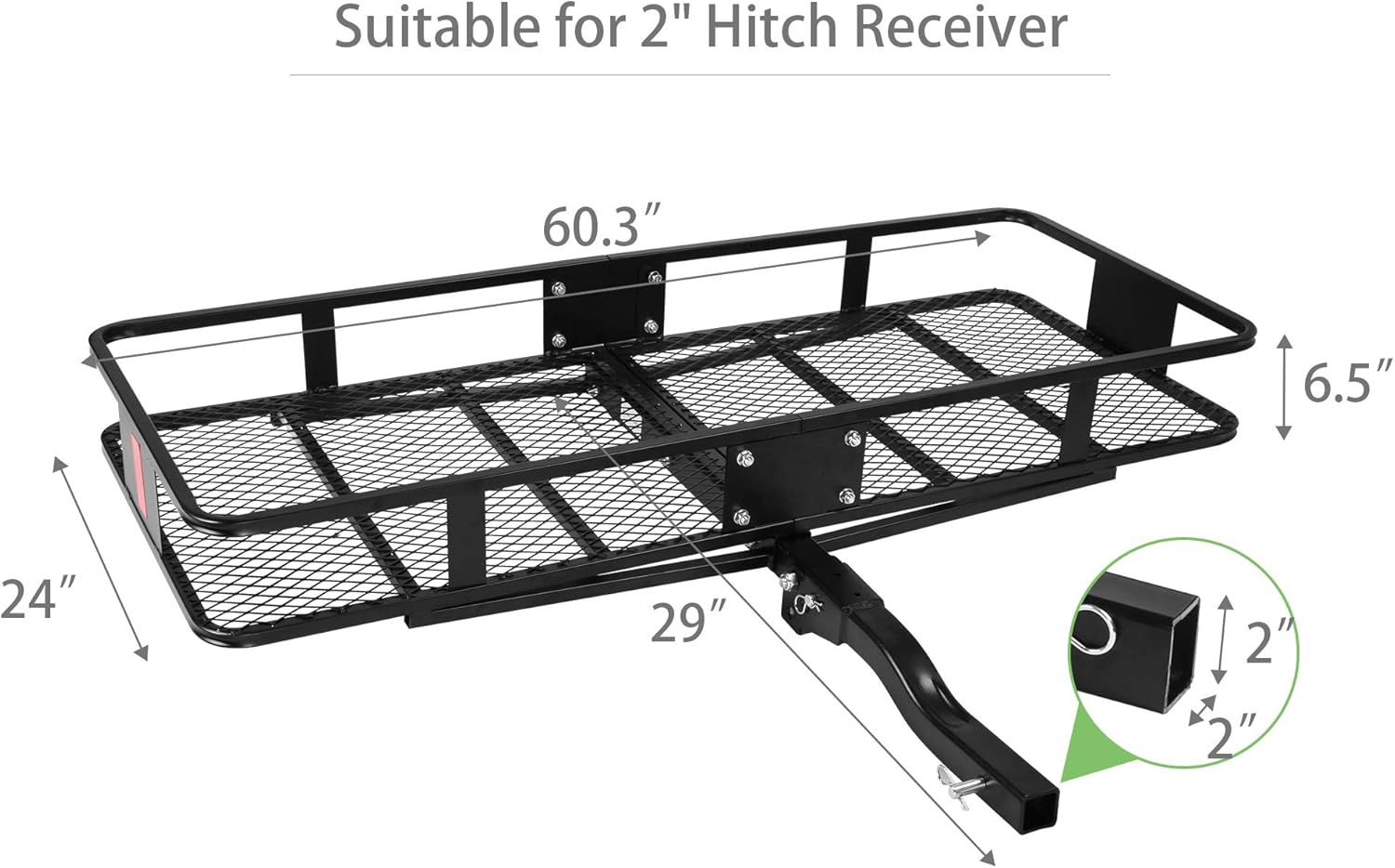 CARSTY 60" x 24" x 6.5" Hitch Mounted Folding Cargo Carrier, 500LBS Capacity, Black V477125