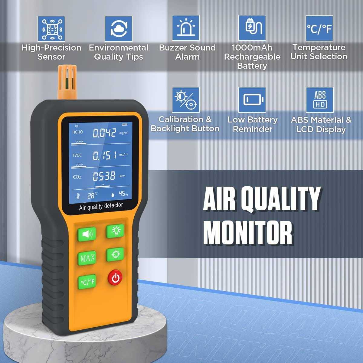 CMTOOL Air Quality Monitor Indoor CO2 Meter Portable Formaldehyde Detector H8254