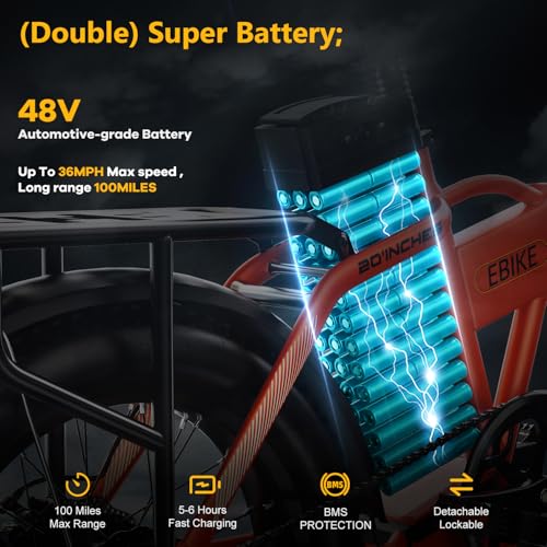 1000W Folding Electric Bike 48V 20.8AH Removable Battery 20" Fat Tire for Adults A175