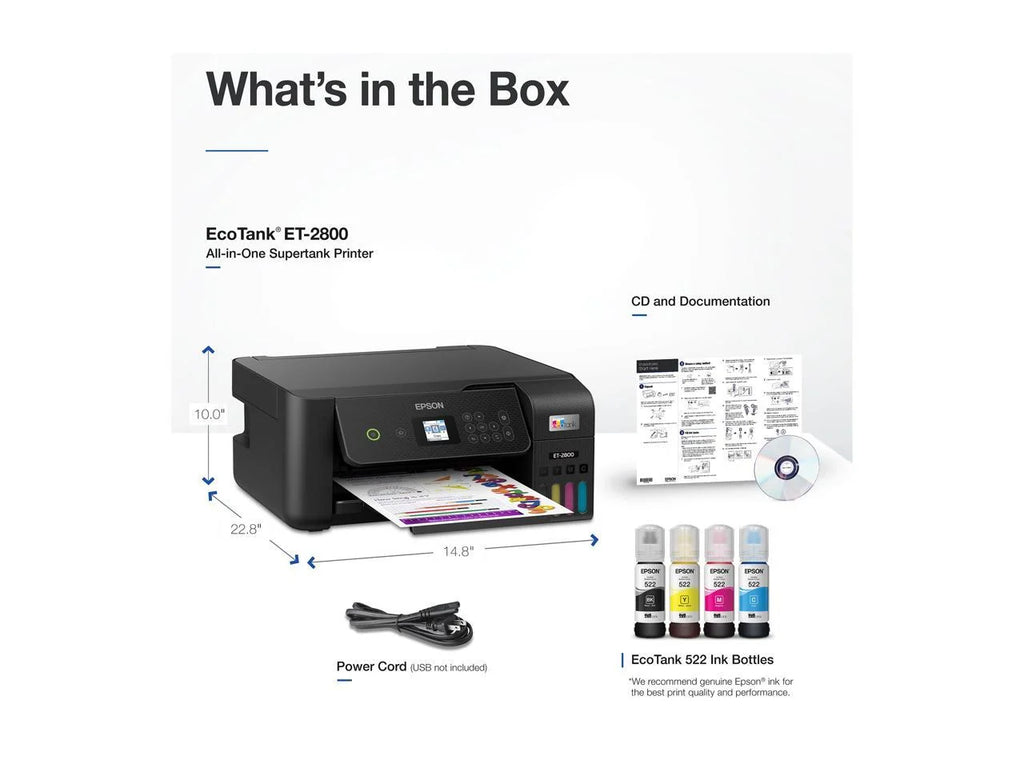 Epson EcoTank ET-2800 Wireless All-in-One Supertank Printer with Scan and Copy, Black H1654