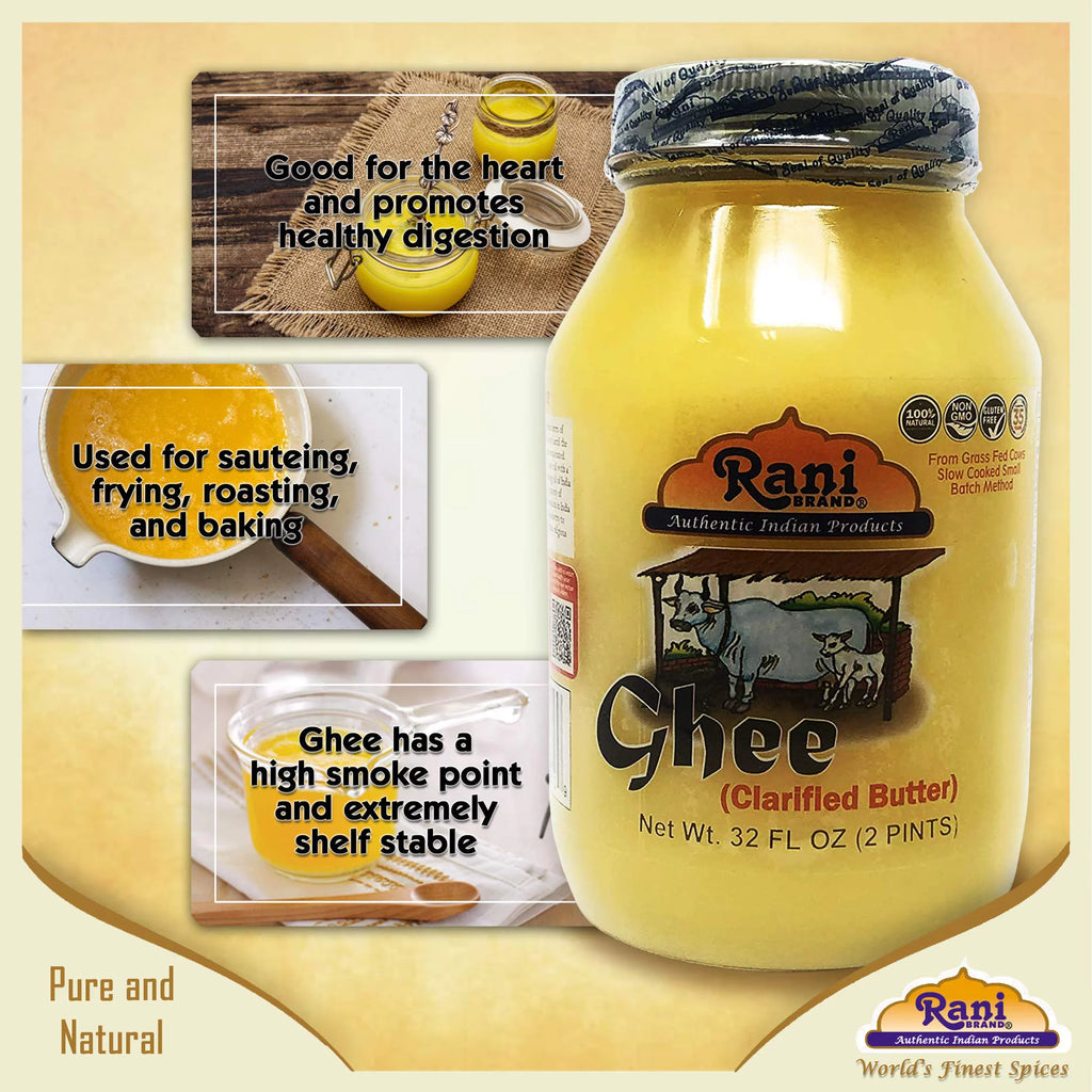 Rani Ghee Pure & Natural from Grass Fed Cows Clarified Butter 32oz Glass Jar H3910