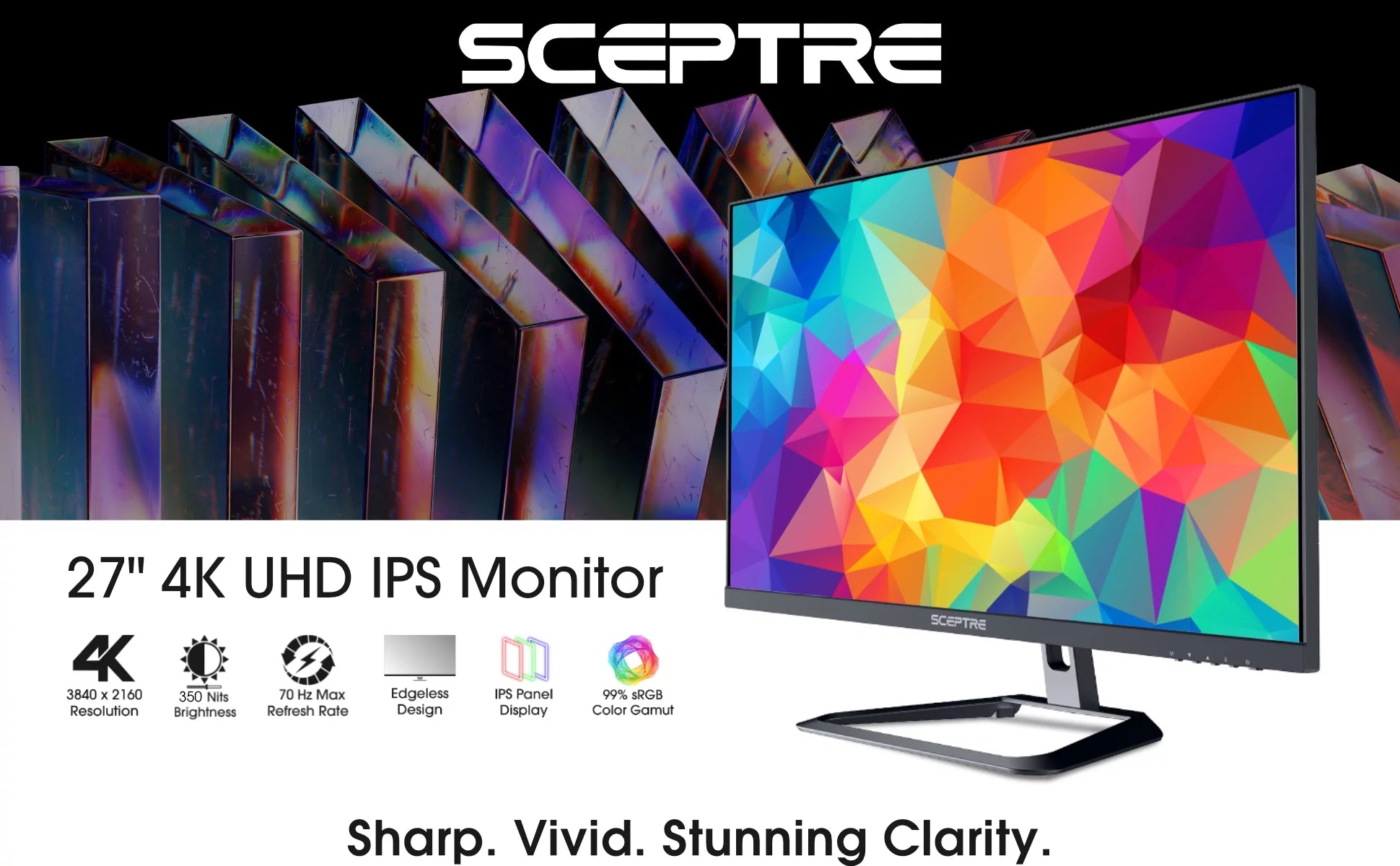 Sceptre 27" 4K IPS UHD Monitor with HDMI, DisplayPort, Built-in Speakers V51940