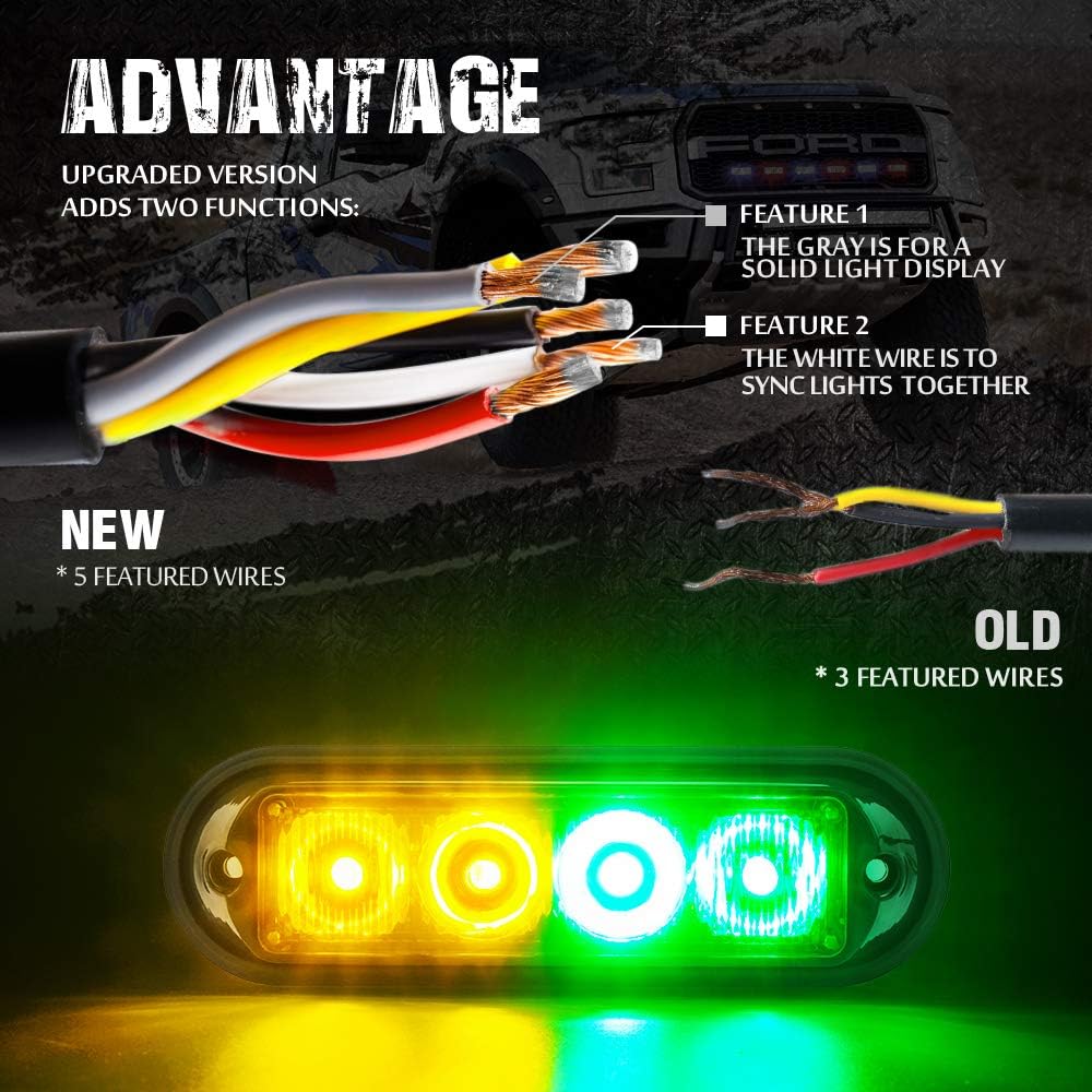 Xprite Amber Yellow & Green 4 LED 4 Watt Emergency Strobe Light with Clear Lens - 8 Pack G4420