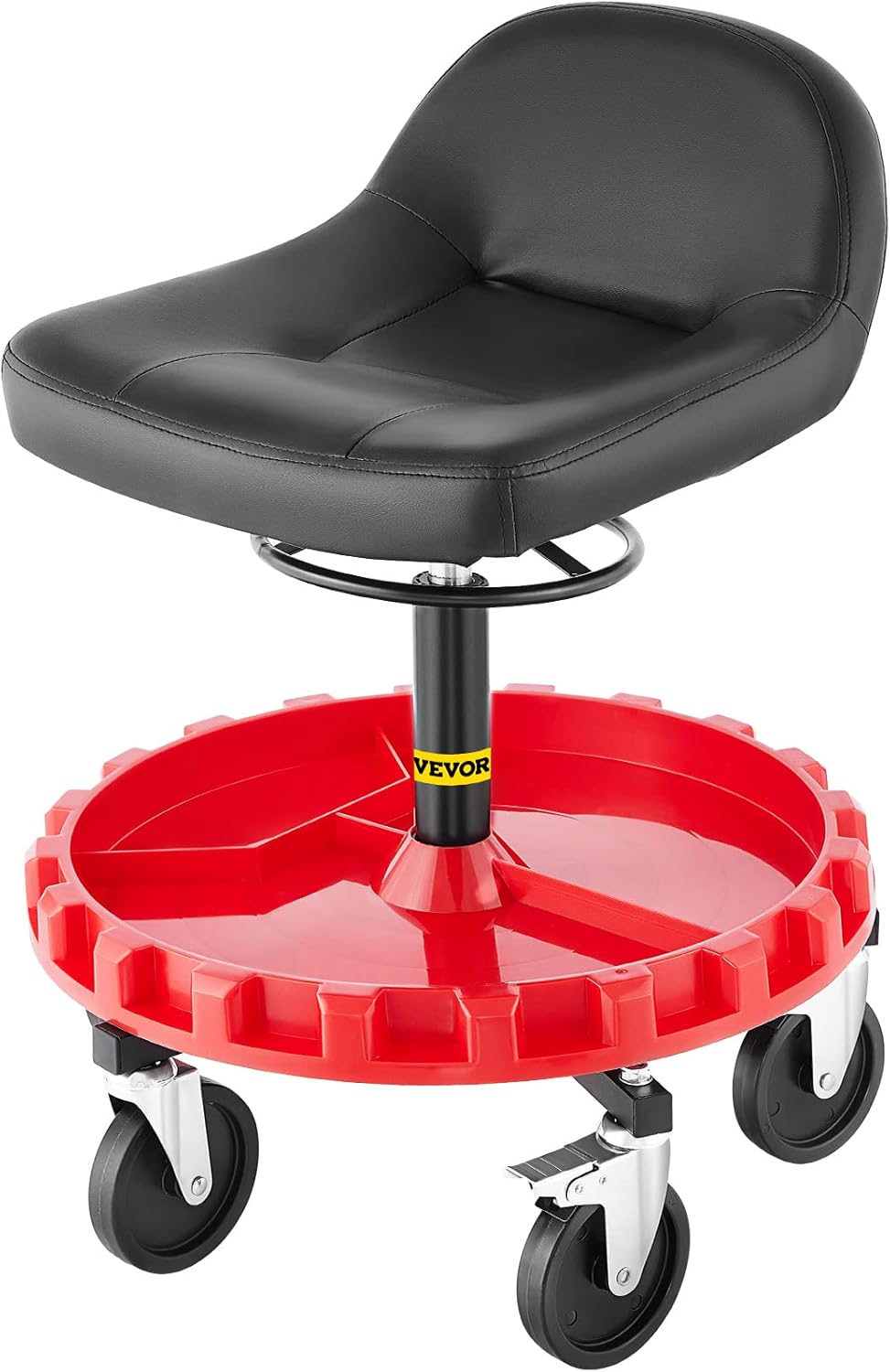 VEVOR Pneumatic Stool,400 LBS Rolling Garage Stool,22” to 26” Adjustable Height Mobile Rolling Gear Seat,Round Shop Stool with Parts Tray,All-Terrain 5" Casters with Two Brakes Mechanic Roller Seat
