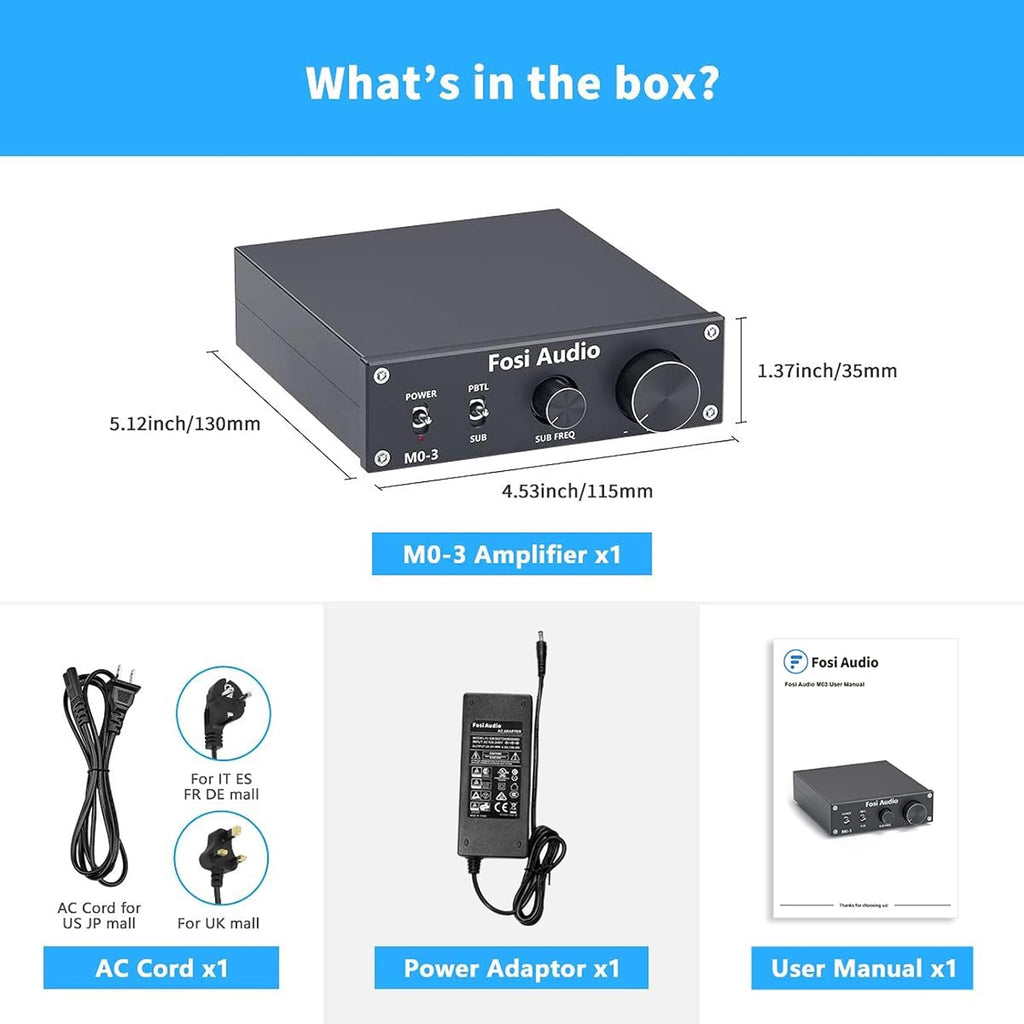 Fosi Audio M03 Subwoofer Amplifier 200 Watt Mini Mono Amp, 2 Pack S28668