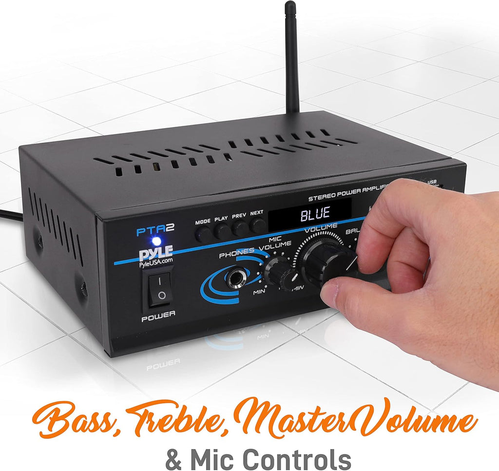 Pyle 2x40W Bluetooth Mini Stereo Amplifier Receiver with AUX and Mic Input, Pack of 2 R25324