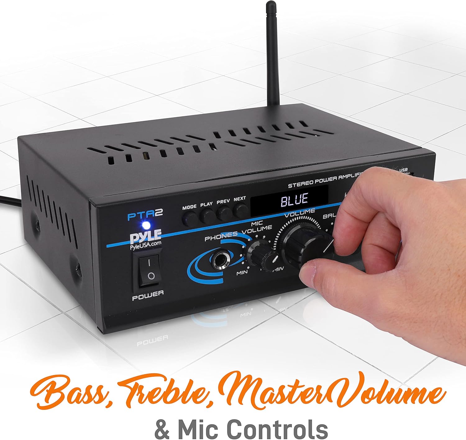 Pyle 2x40W Bluetooth Mini Stereo Amplifier Receiver with AUX and Mic Input, Pack of 2 R25324
