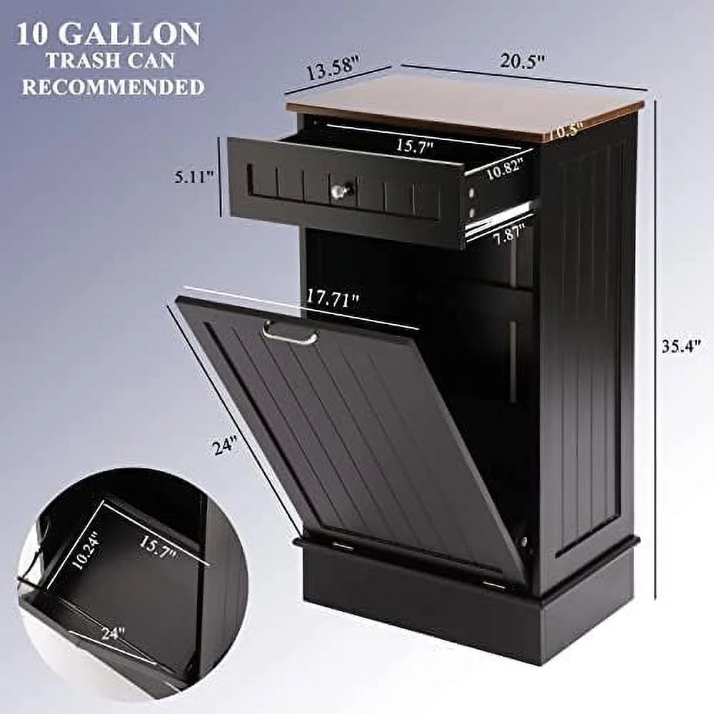 TJUNBOLIFE Free-Standing Tilt Out Trash Bin with Drawer, Grey F503272