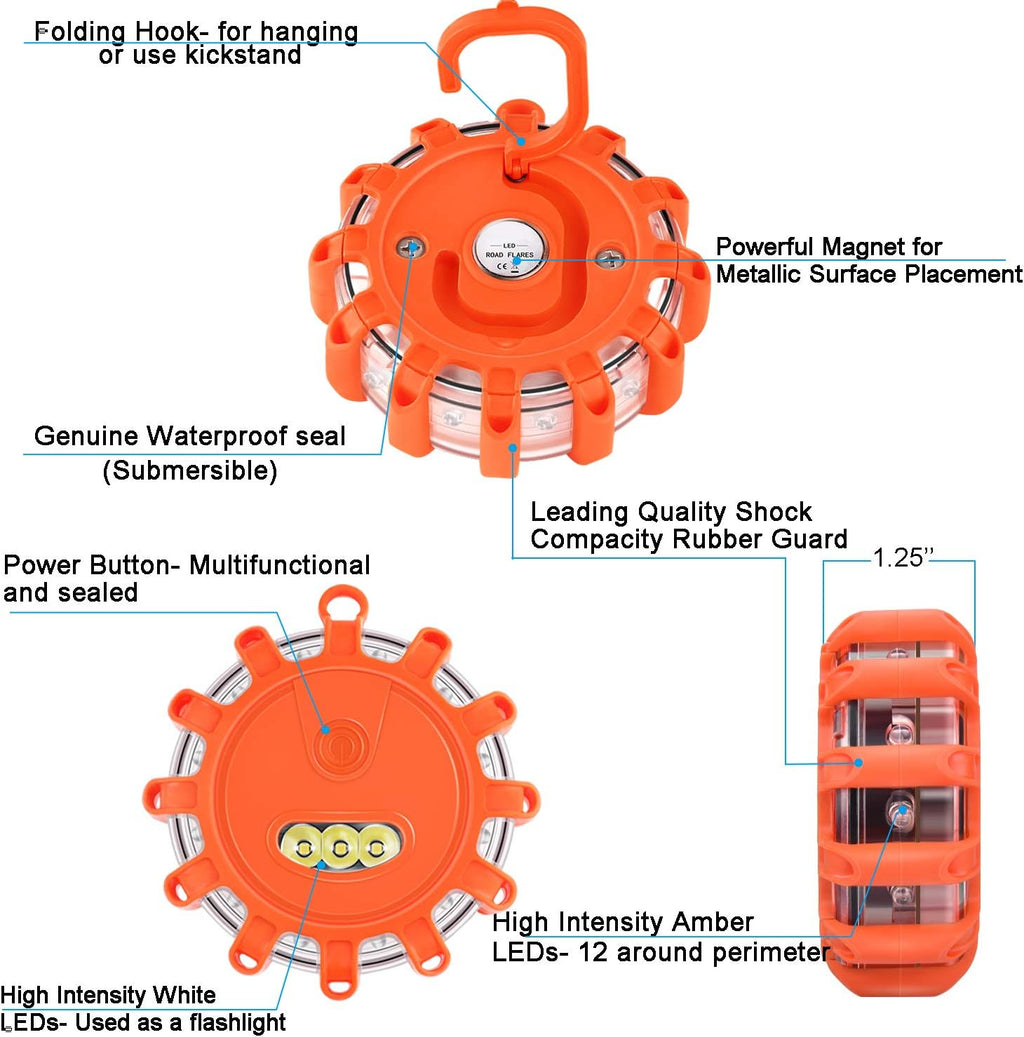 Tobfit 12 Pack LED Road Flares Emergency Safety Beacon with Magnetic Base N679589