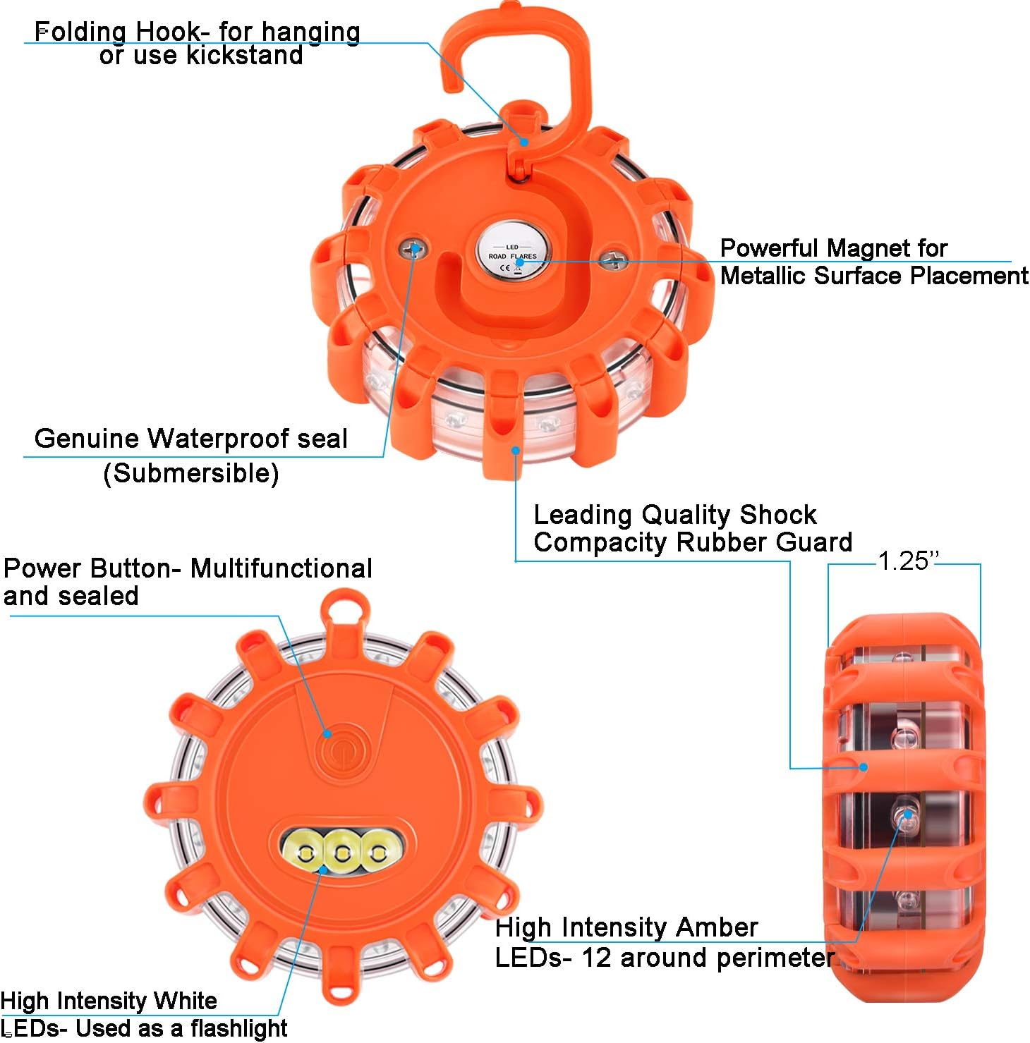 Tobfit 12 Pack LED Road Flares Emergency Safety Beacon with Magnetic Base N679589