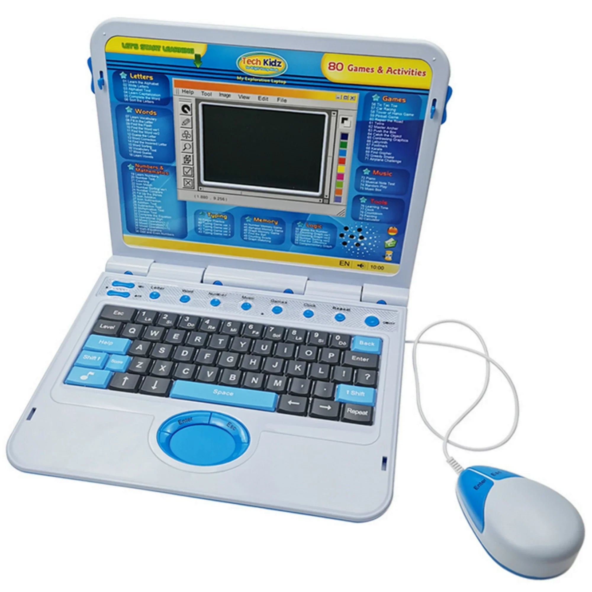Tech Kidz My Exploration Toy Computer Educational Interactive Laptop for Kids, 80 Games, Blue, Ages 5+ Z750