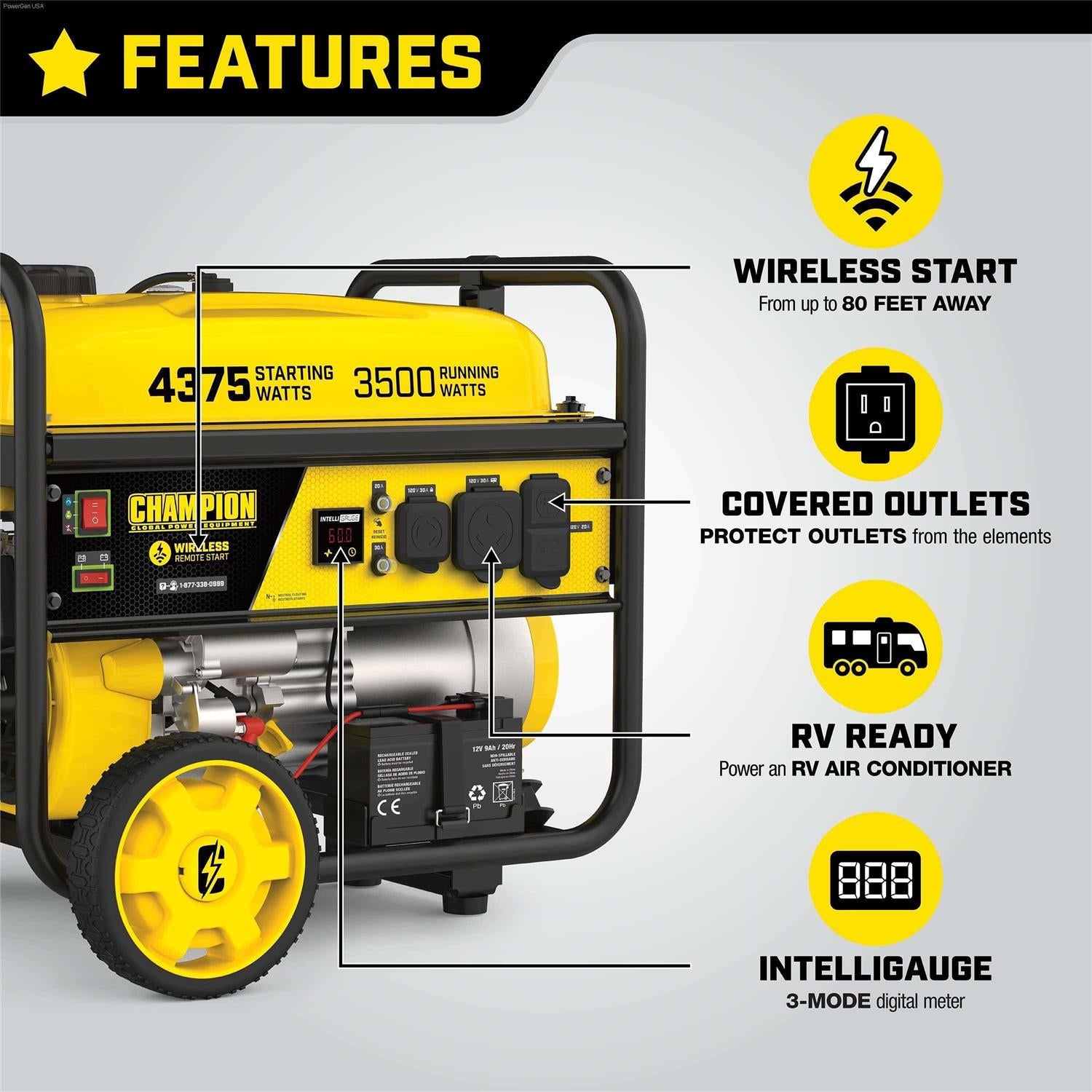 Champion Power Equipment 3500 Watt Portable Generator with Remote Start H8901