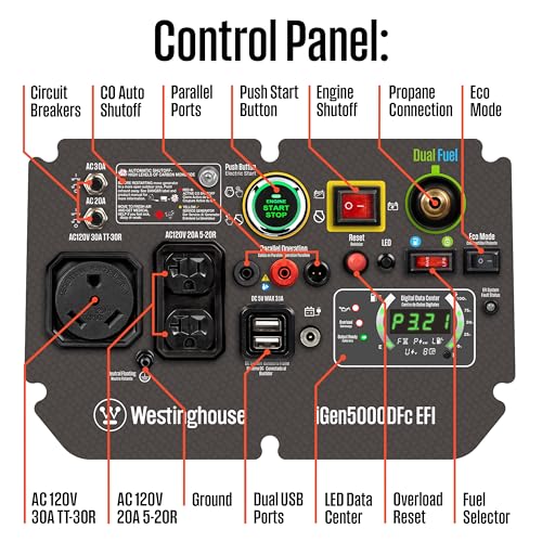 Westinghouse 5000 Peak Watt Dual Fuel Portable Inverter Generator, Remote Electric Start E228