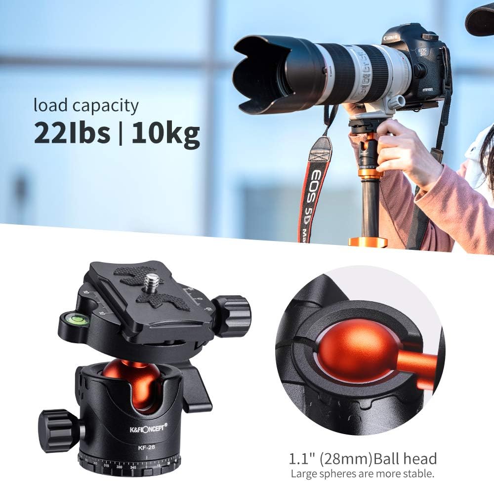 K&F Concept 68" Carbon Fiber Camera Tripod with Metal Ball Head and Detachable Monopod X39166