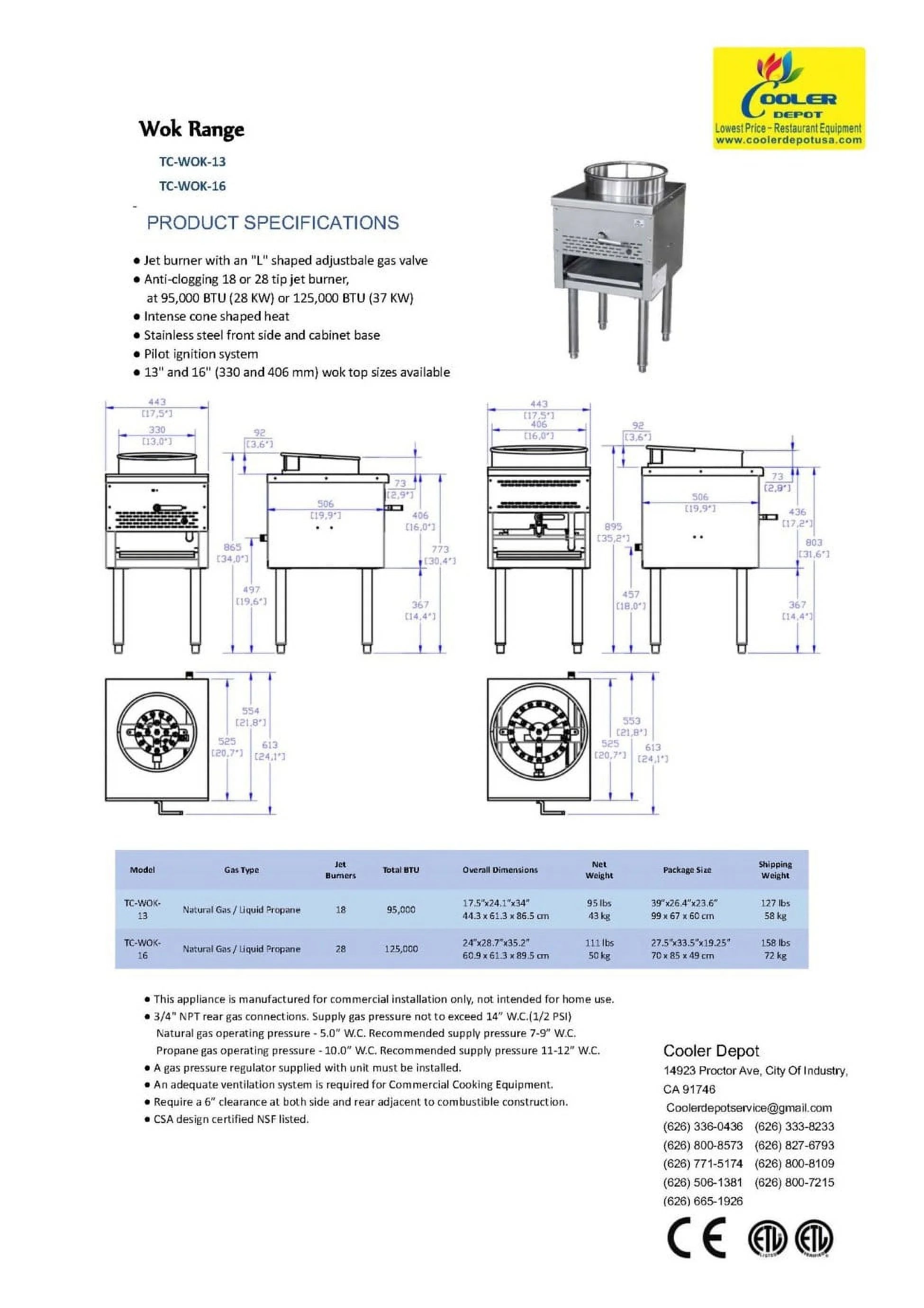18in One Hole Chinese Wok Range Propane NSF E388