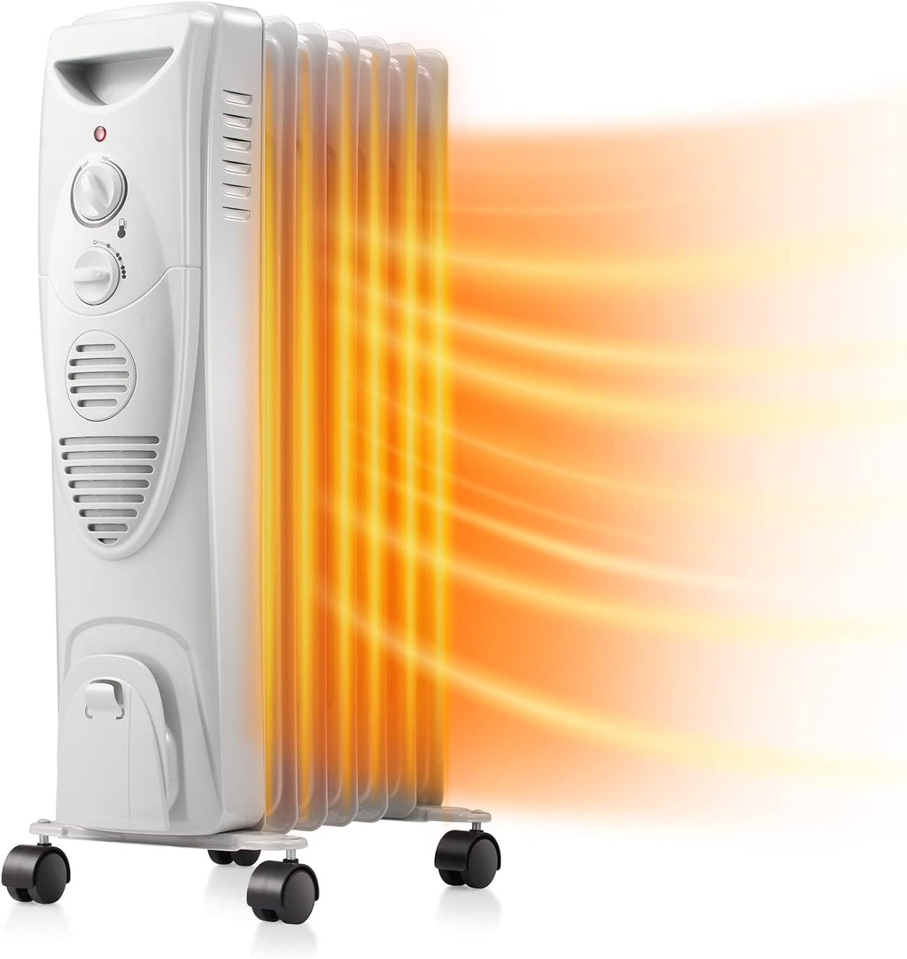 Kismile 1500W Oil-Filled Radiator Heater with 3 Heat Settings, Grey, Pack of 2 H374269
