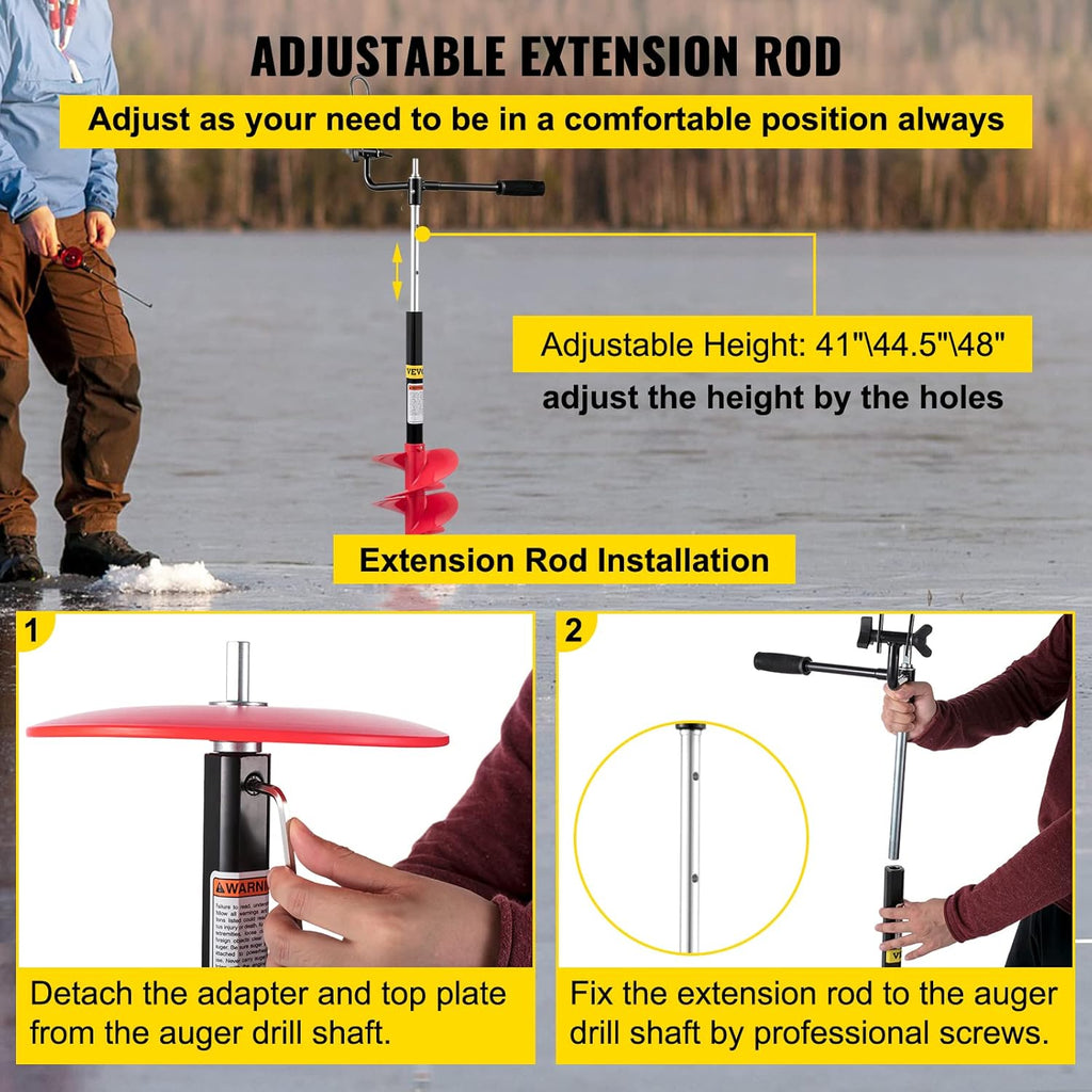VEVOR Ice Drill Auger 8" Nylon Ice Auger Bit with Adjustable Extension Rod A1561