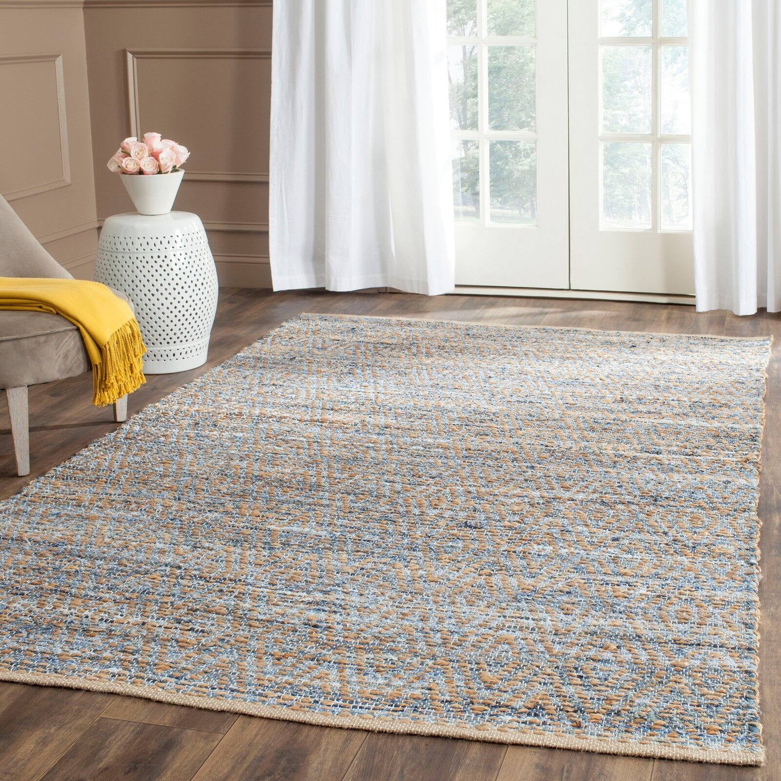 SAFAVIEH Cape Cod Leo Braided Striped Jute Area Rug, 4' x 6', Natural/Blue C930