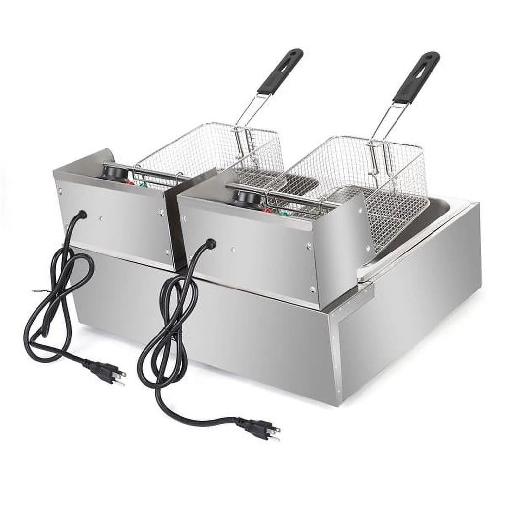 Stainless Steel Double-Cylinder Electric Fryer 12L Commercial Countertop L796788