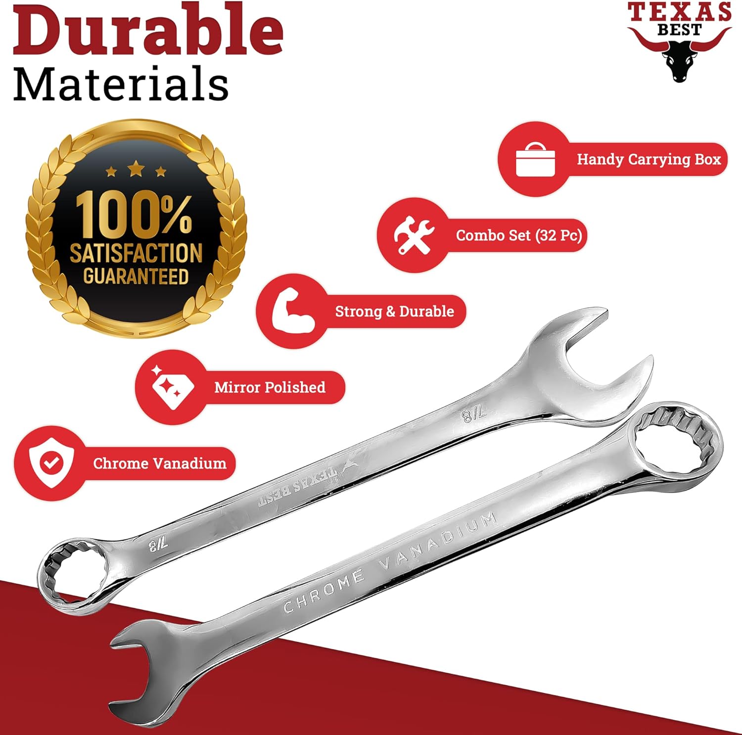 Texas Best Chrome Vanadium Steel Combination Wrench Set 32 Pc T608481
