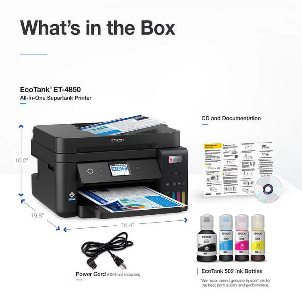 Epson EcoTank ET-4850 Wireless All-in-One Supertank Printer with Scanner, Copier, Fax S3010