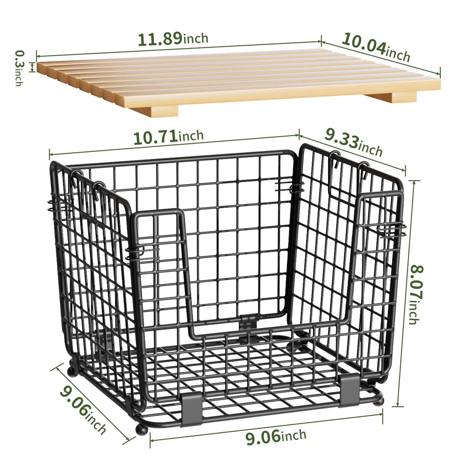 TINANA Stackable Fruit Baskets with Bamboo Top, 2 Pack, Black W1664