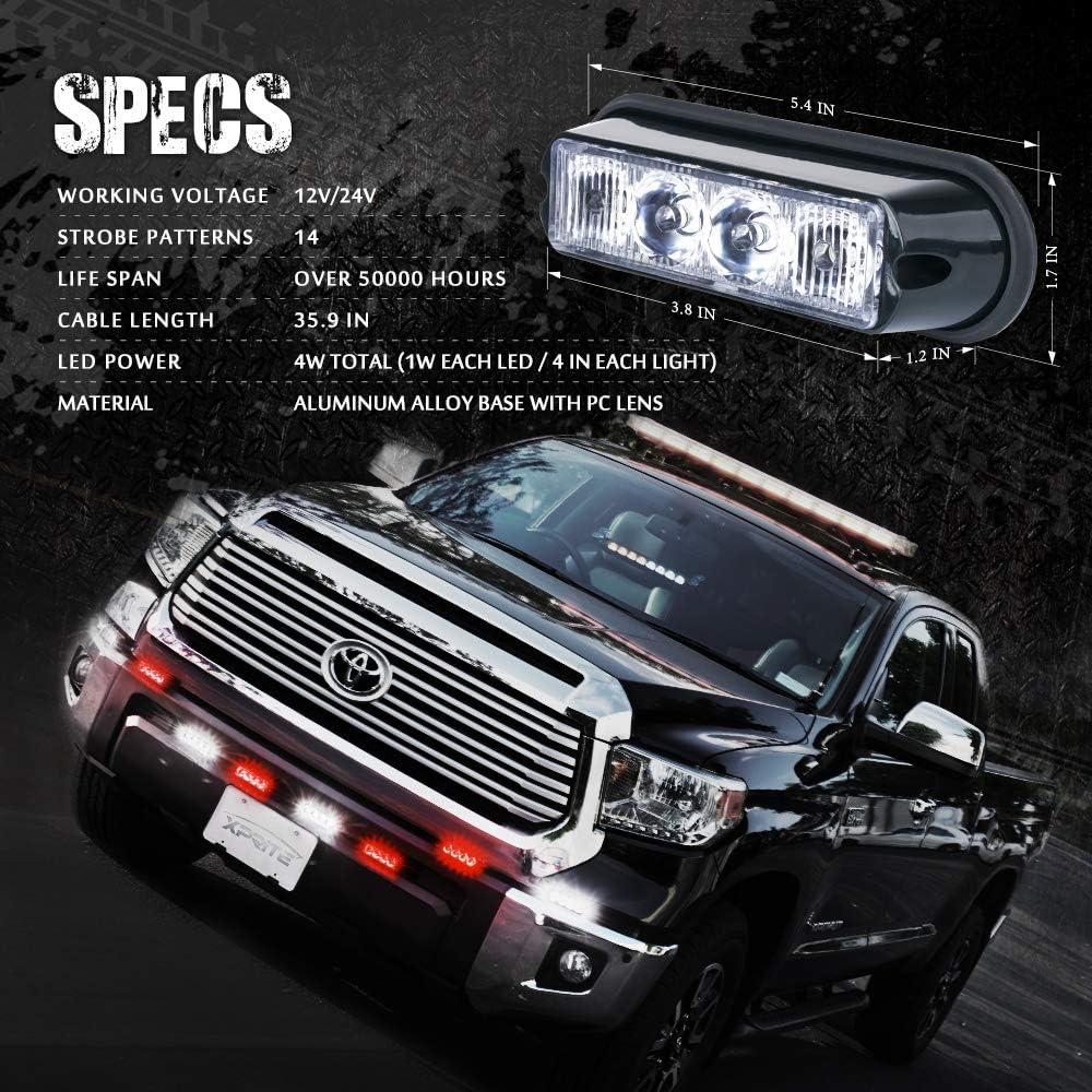 Xprite Amber Yellow & Green 4 LED 4 Watt Emergency Strobe Light with Clear Lens - 8 Pack G4420