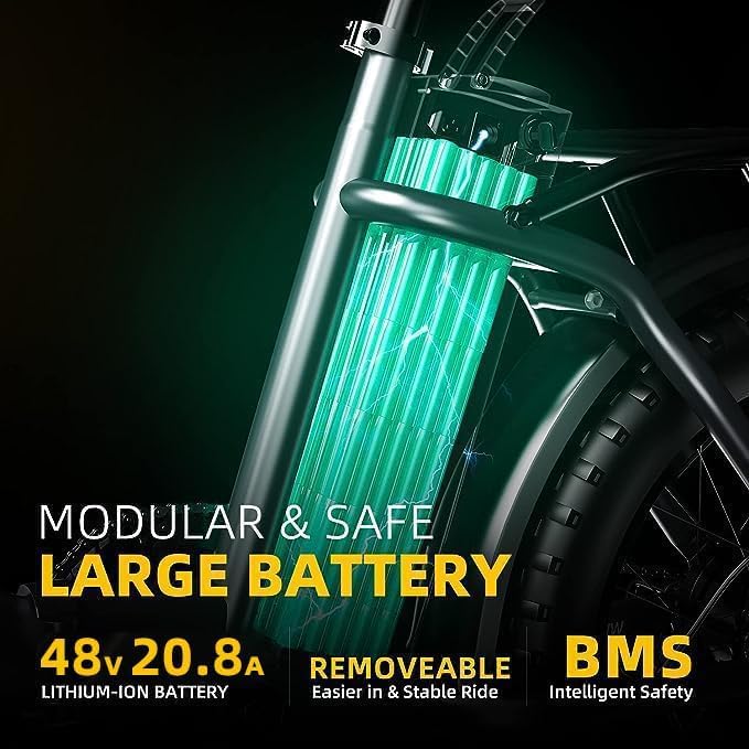 1000W Folding Electric Bike 48V 20.8AH Removable Battery 20" Fat Tire for Adults A175