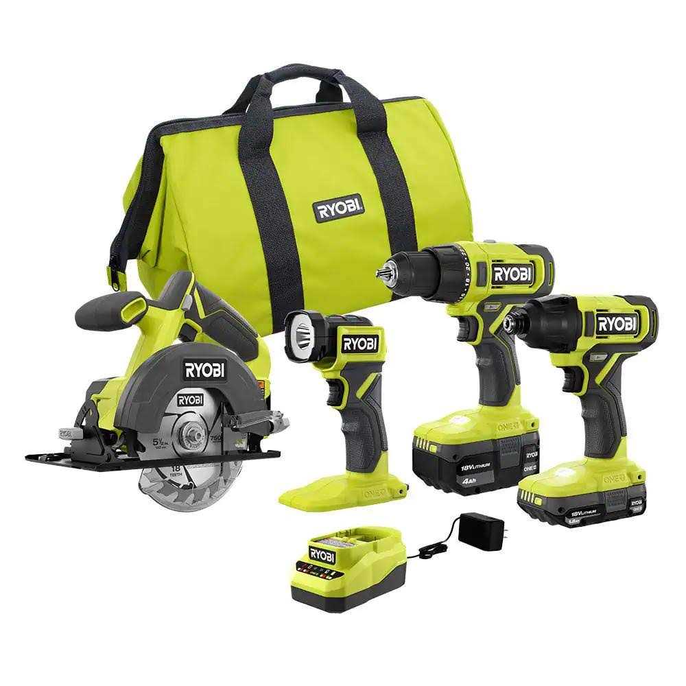 Ryobi One+ 18V Cordless 4-Tool Combo Kit with Batteries and Charger V770