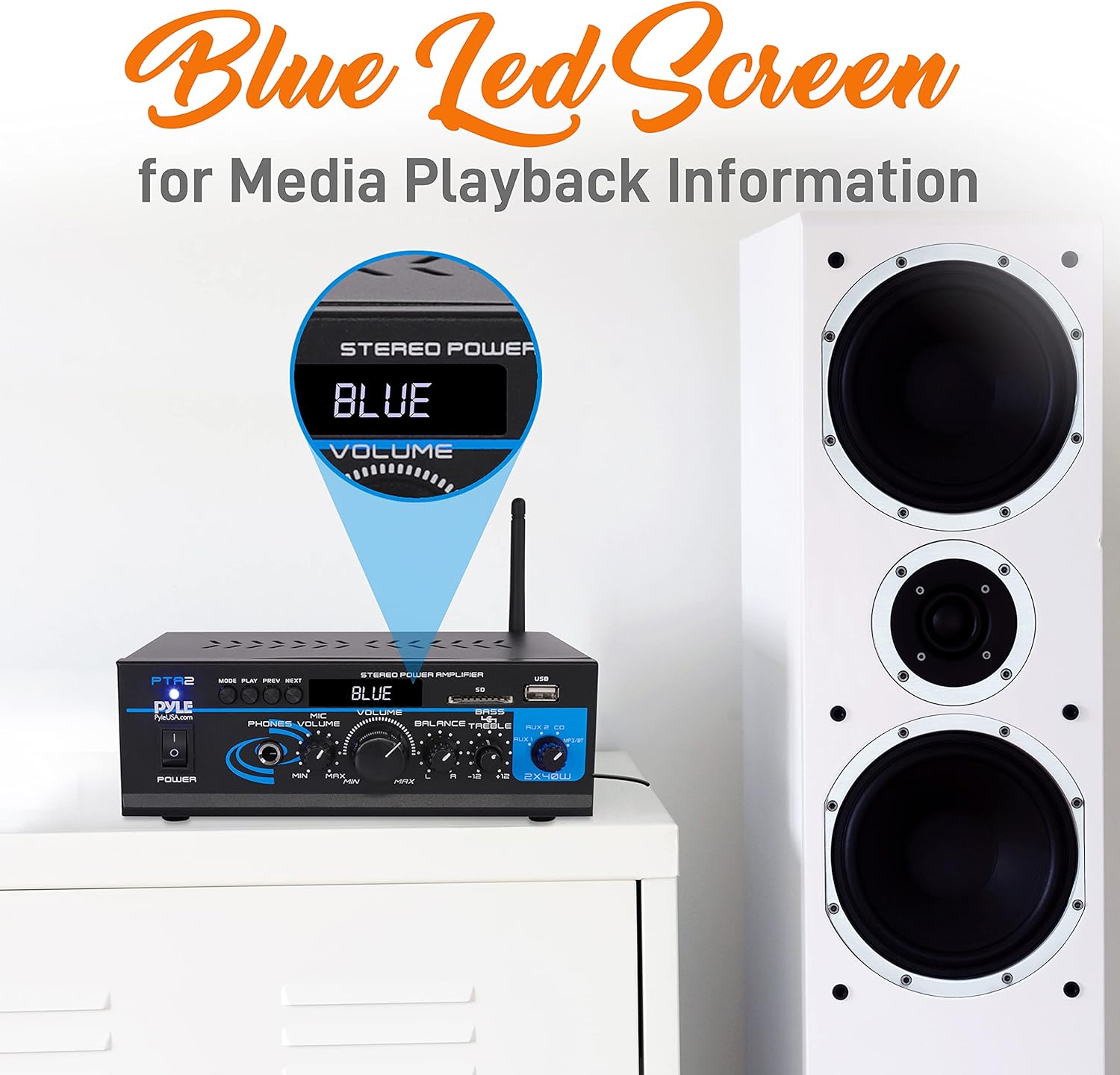 Pyle 2x40W Bluetooth Mini Stereo Amplifier Receiver with AUX and Mic Input, Pack of 2 R25324