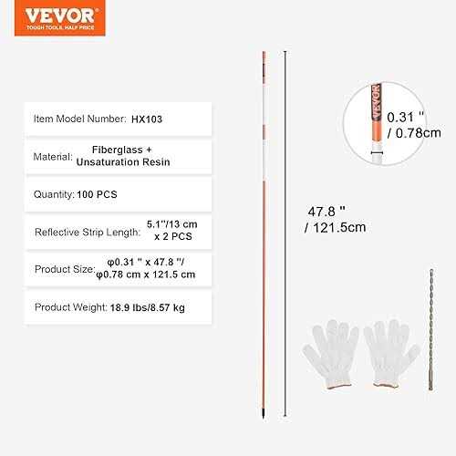 VEVOR Driveway Markers 48 inch Orange Fiberglass Poles with Reflective Tape I23684