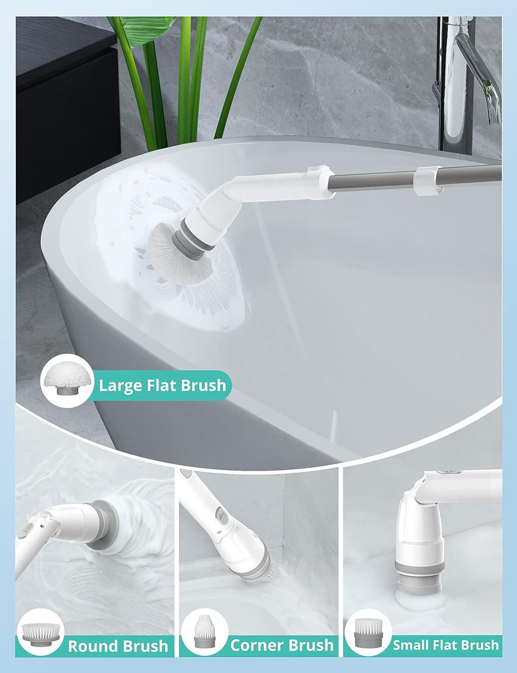 Voweek Electric Spin Scrubber Cordless Cleaning Brush with Adjustable Extension Arm, 4 Heads, Pack of 2 J38367