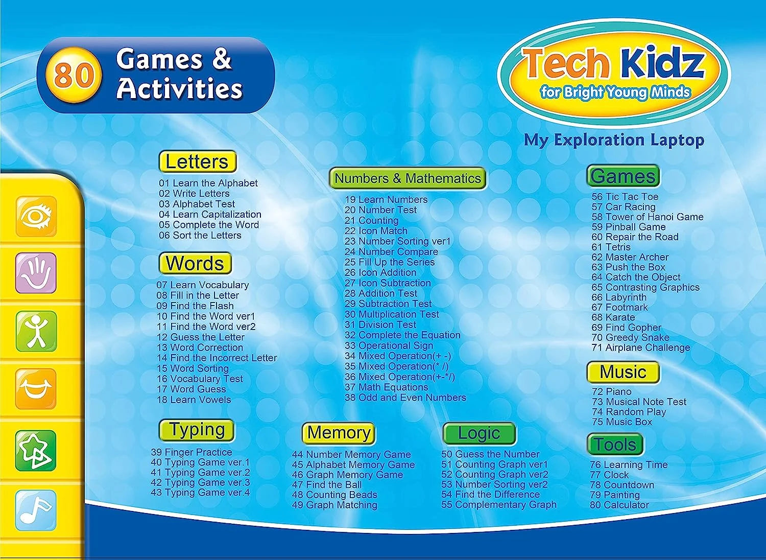 Tech Kidz My Exploration Toy Computer Educational Interactive Laptop for Kids, 80 Games, Blue, Ages 5+ Z750
