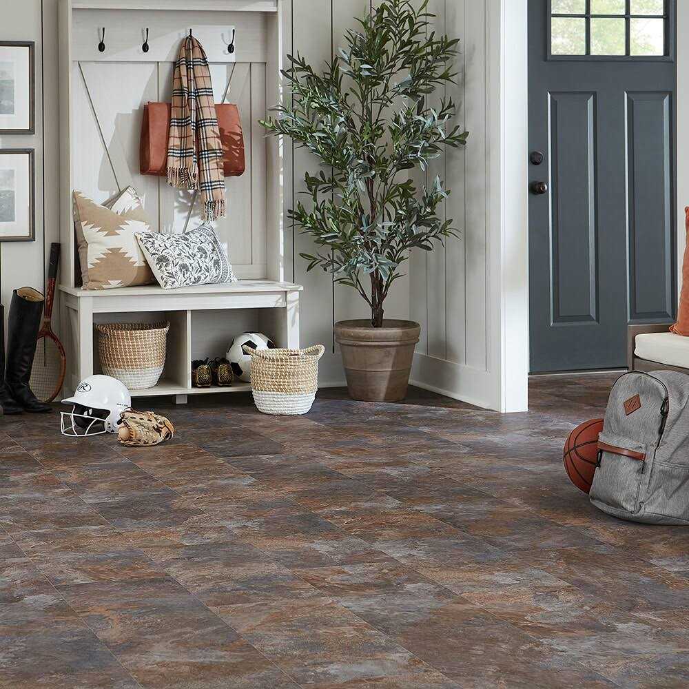 STAINMASTER Etna Stone 12-mil Waterproof Interlocking Luxury Vinyl Tile Flooring A4039