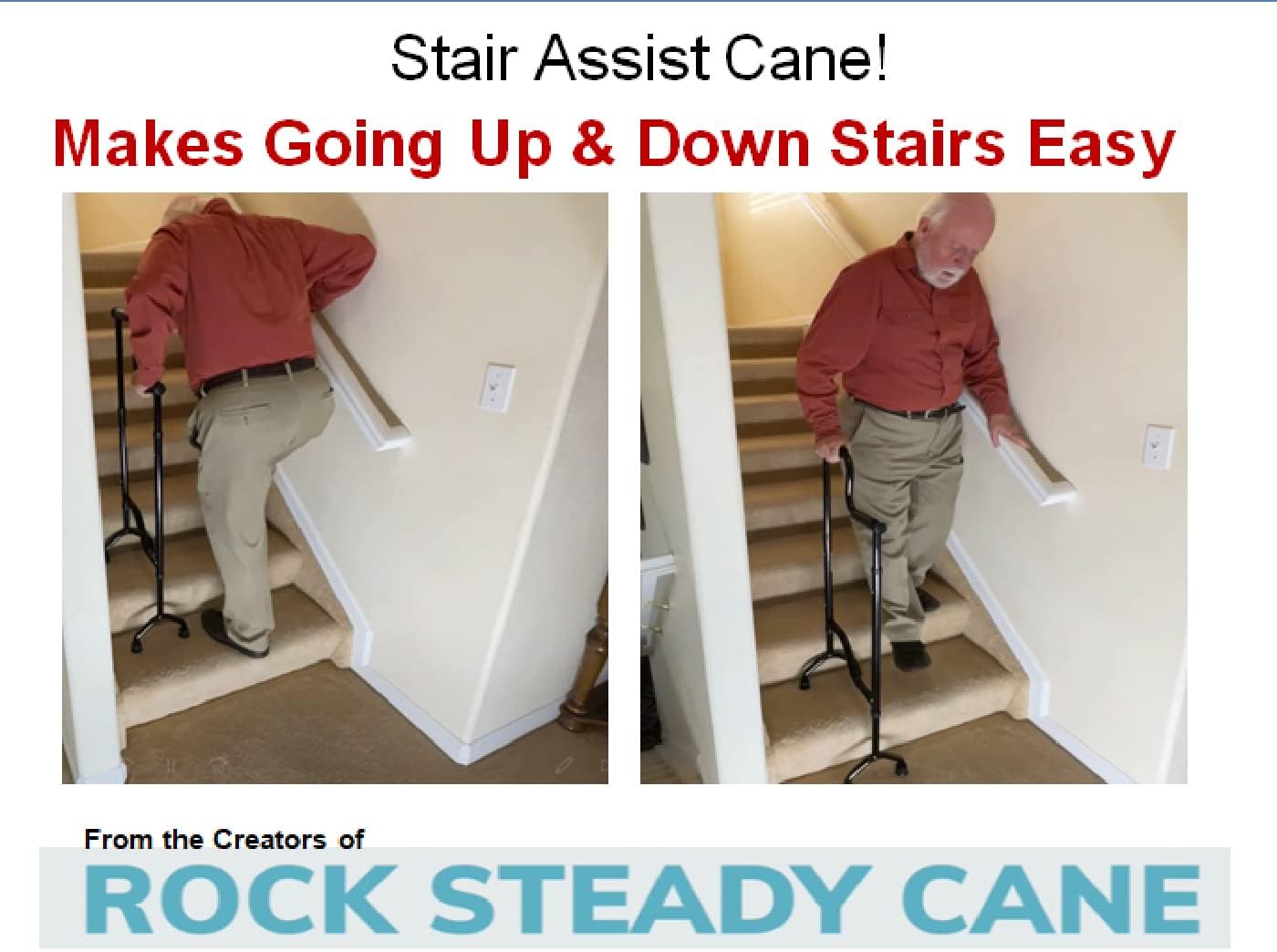 Rock Steady Cane Stair Climbing Assist Cane for Sore Hips and Knees G28240