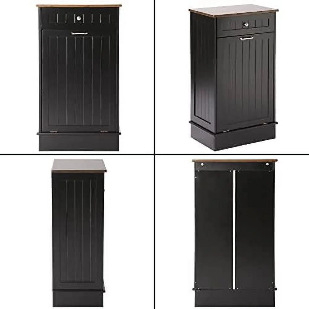 TJUNBOLIFE Free-Standing Tilt Out Trash Bin with Drawer, Grey F503272