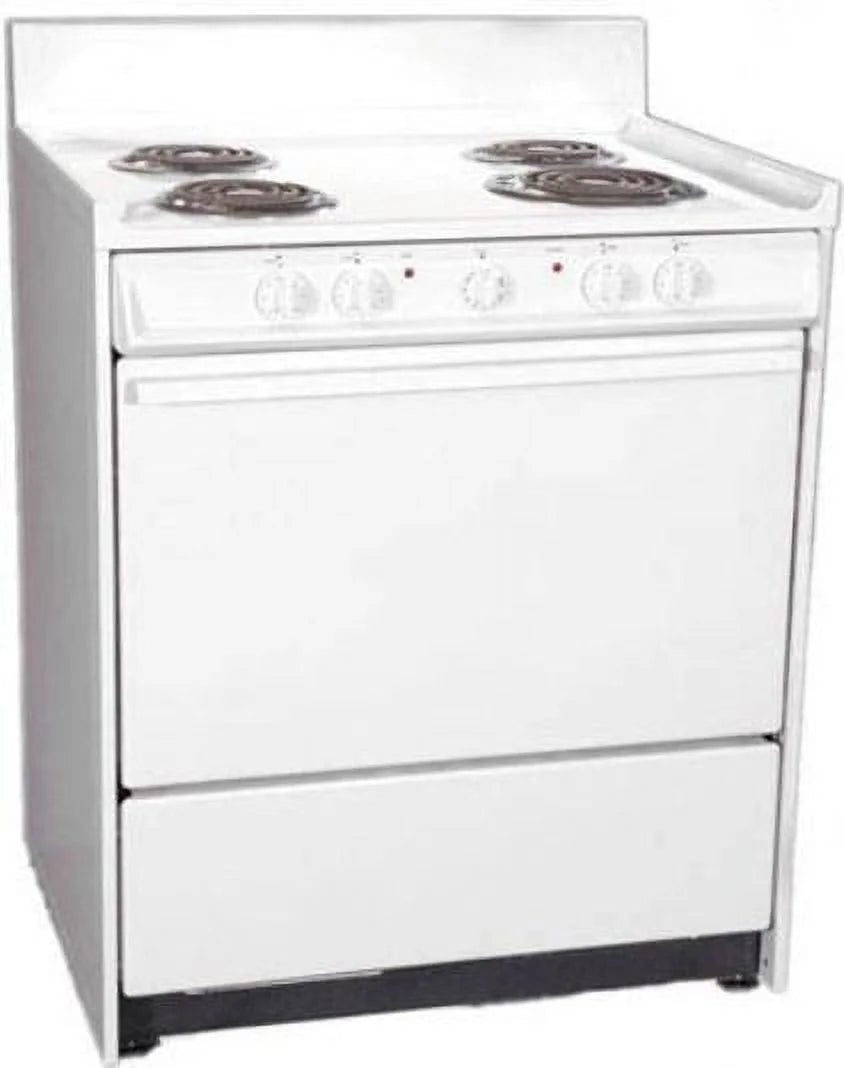 Summit WEM2171Q 30" Freestanding Electric Range with 4 Burners 3.6 Cu. Ft. Capacity Manual Clean Storage Drawer Porcelain oven & 5 Indicator Lights in White