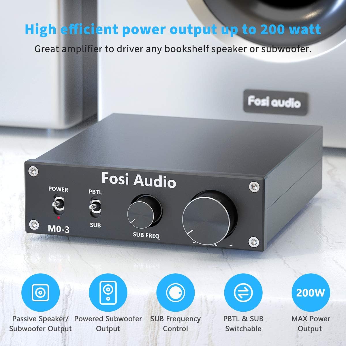 Fosi Audio M03 Subwoofer Amplifier 200 Watt Mini Mono Amp, 2 Pack S28668
