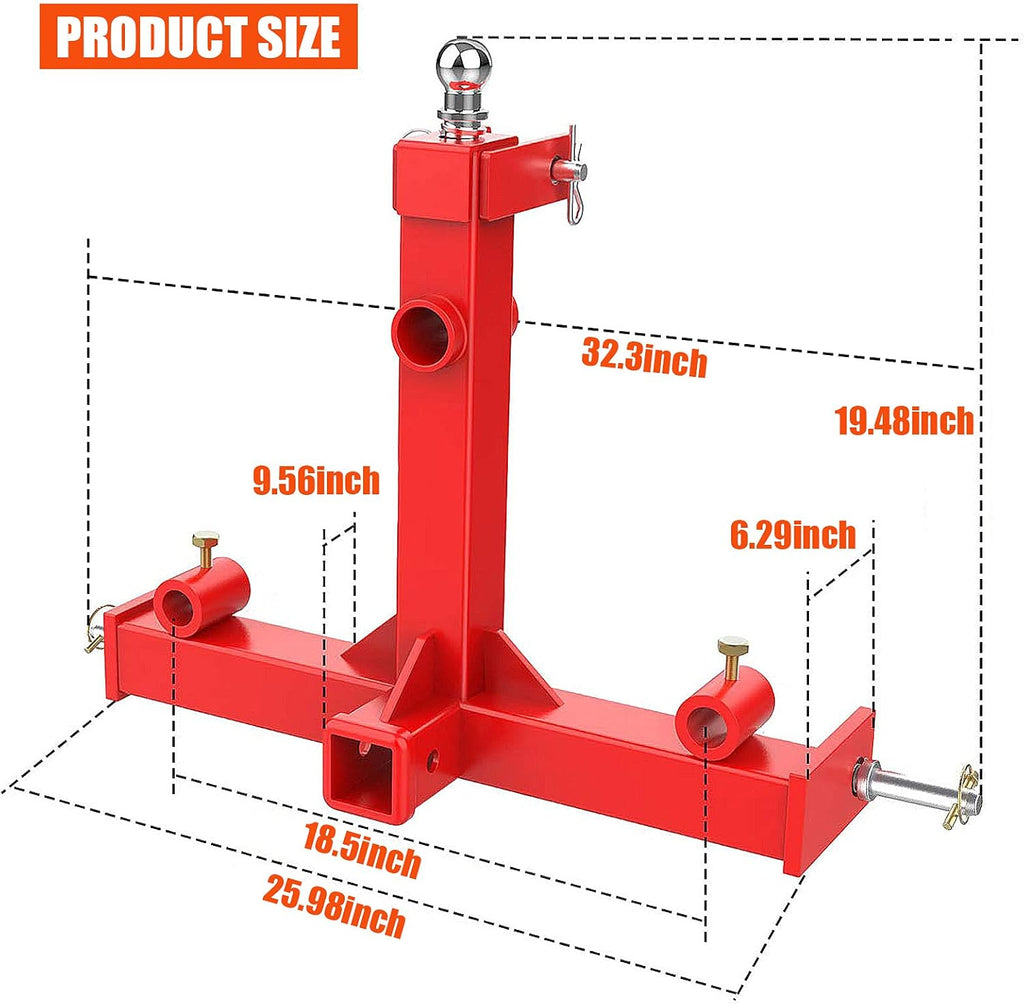 Sulythw 3 Point Trailer Hitch with 2" Receiver for Category 1 Tractors Z60761