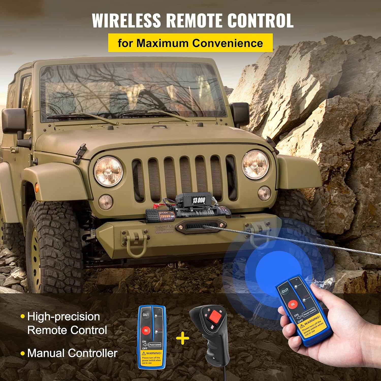 VEVOR 13000lbs Electric Winch 12V with Wireless Remote Control for Truck Jeep UTV ATV R24572