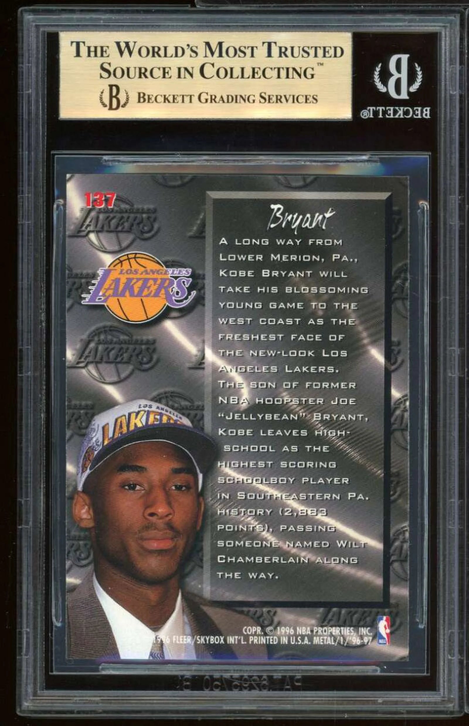 Kobe Bryant 1996-97 Metal #137 Rookie Card BGS 9.5 Y545864