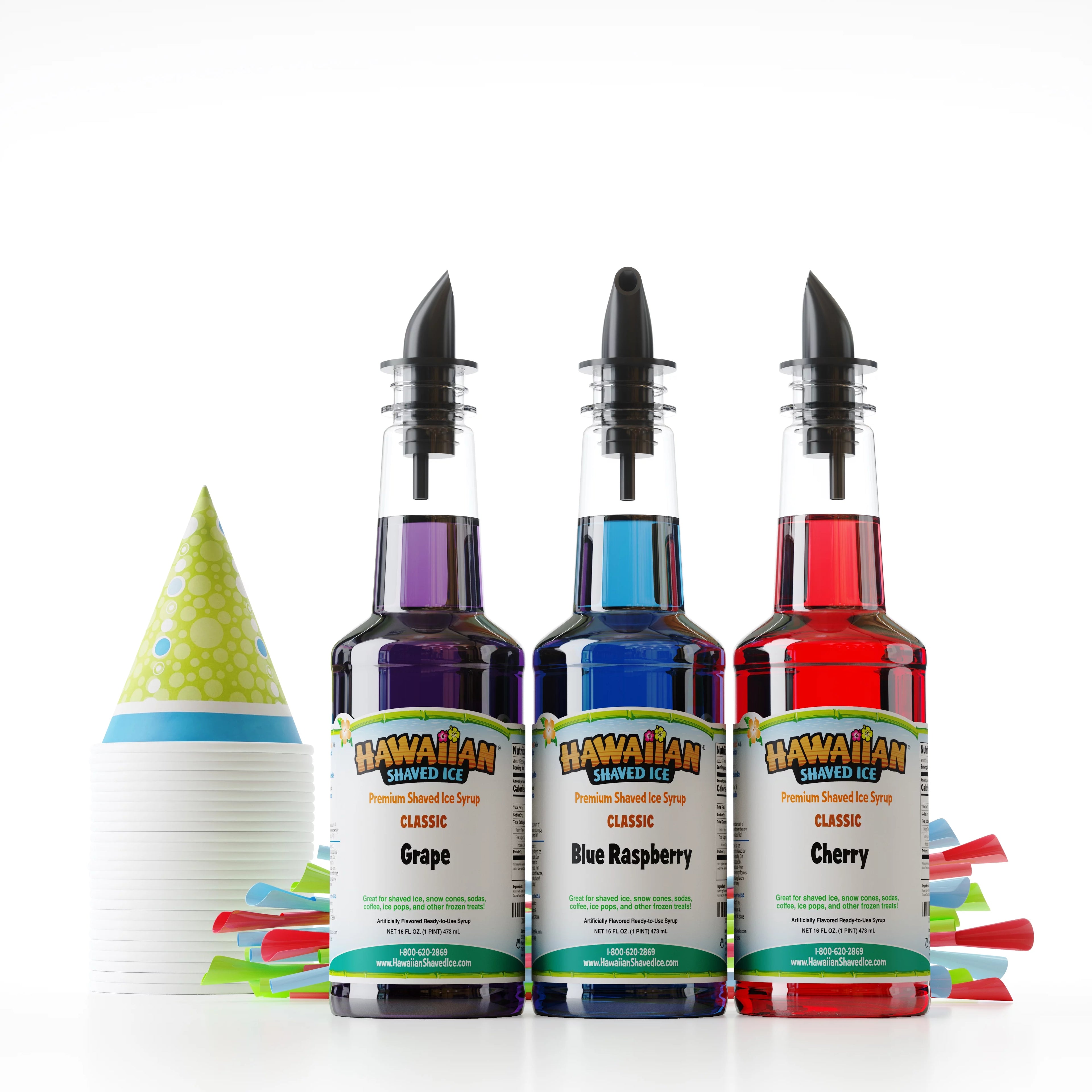 Hawaiian Shaved Ice 3 Flavor Fun Syrup and Accessories Pack R7609