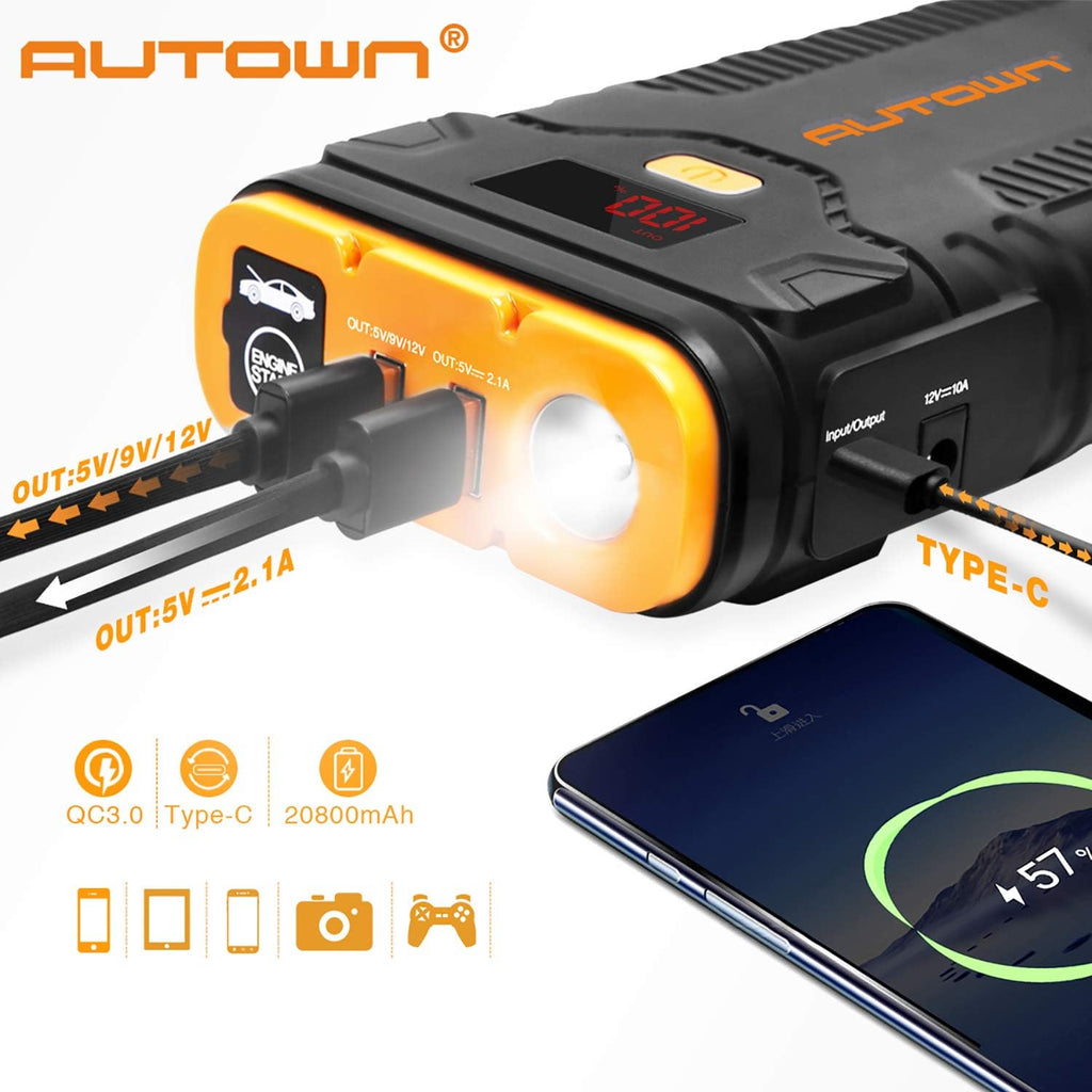 AUTOWN 1000A Peak 21000mAh Jump Starter with Quick Charge 3.0 C907772